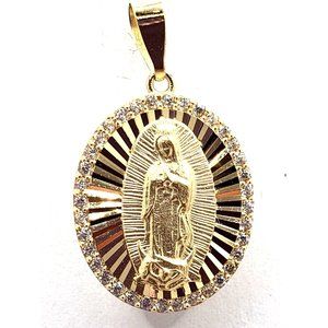 14k Yellow Gold Lady Of Guadalupe Oval Pendant